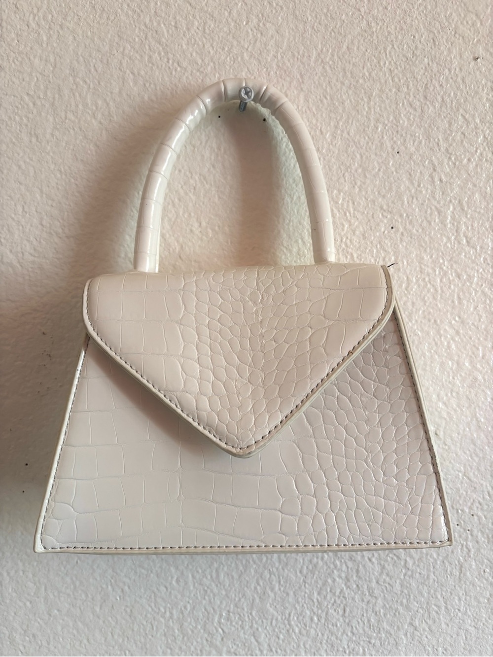 Fashion Nova Croc-Embossed Cream Mini Top-Handle Bag